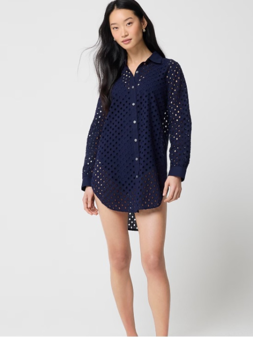 J crew antique navy Button-front eyelet cover-up